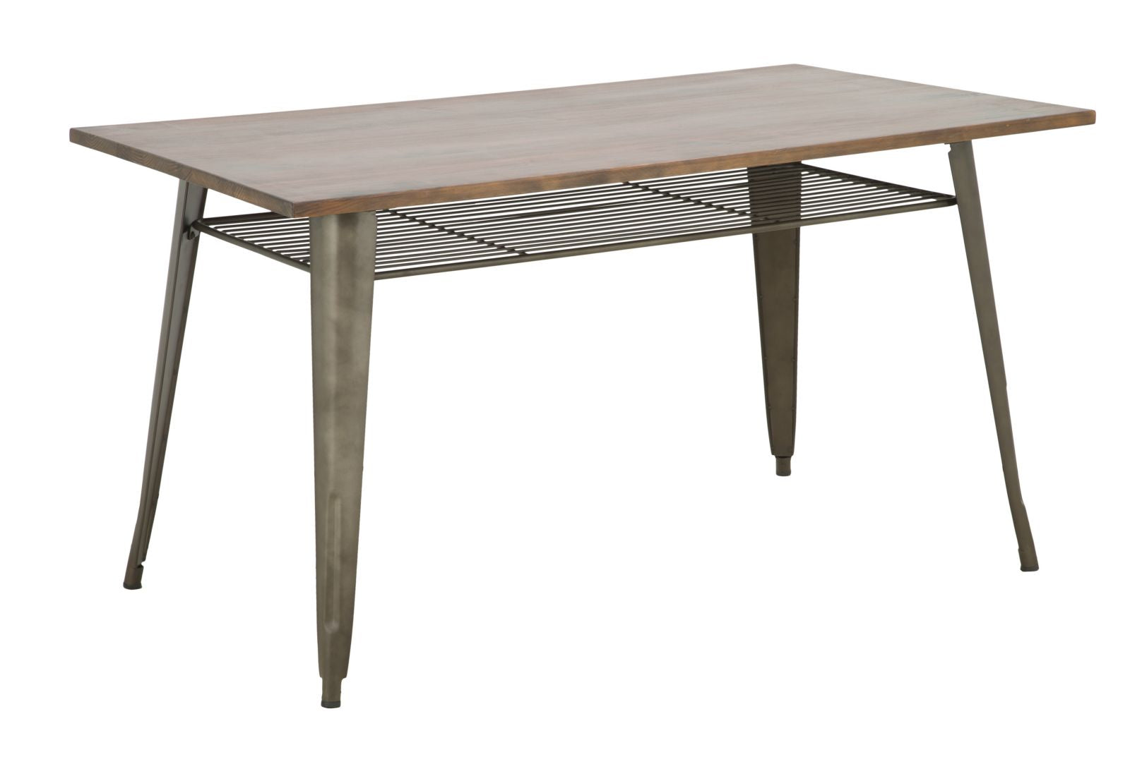 Tavolo industrial in ferro con ripiano piano in legno di pino cm 140x80x75h