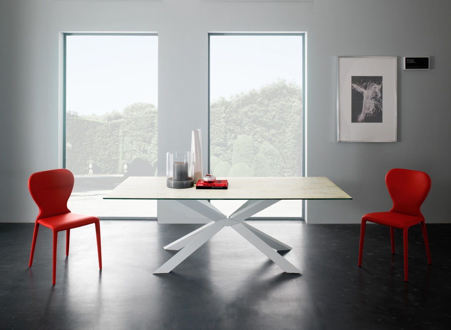 Mikado - Tavolo moderno fisso Eurosedia piano in legno o vetro cm 180x100x75h - vari colori - immagine 2