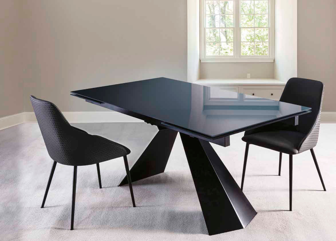 Menir - Tavolo design allungabile piano in vetro antracite gambe in metallo cm 160/250x90x76h - immagine 2