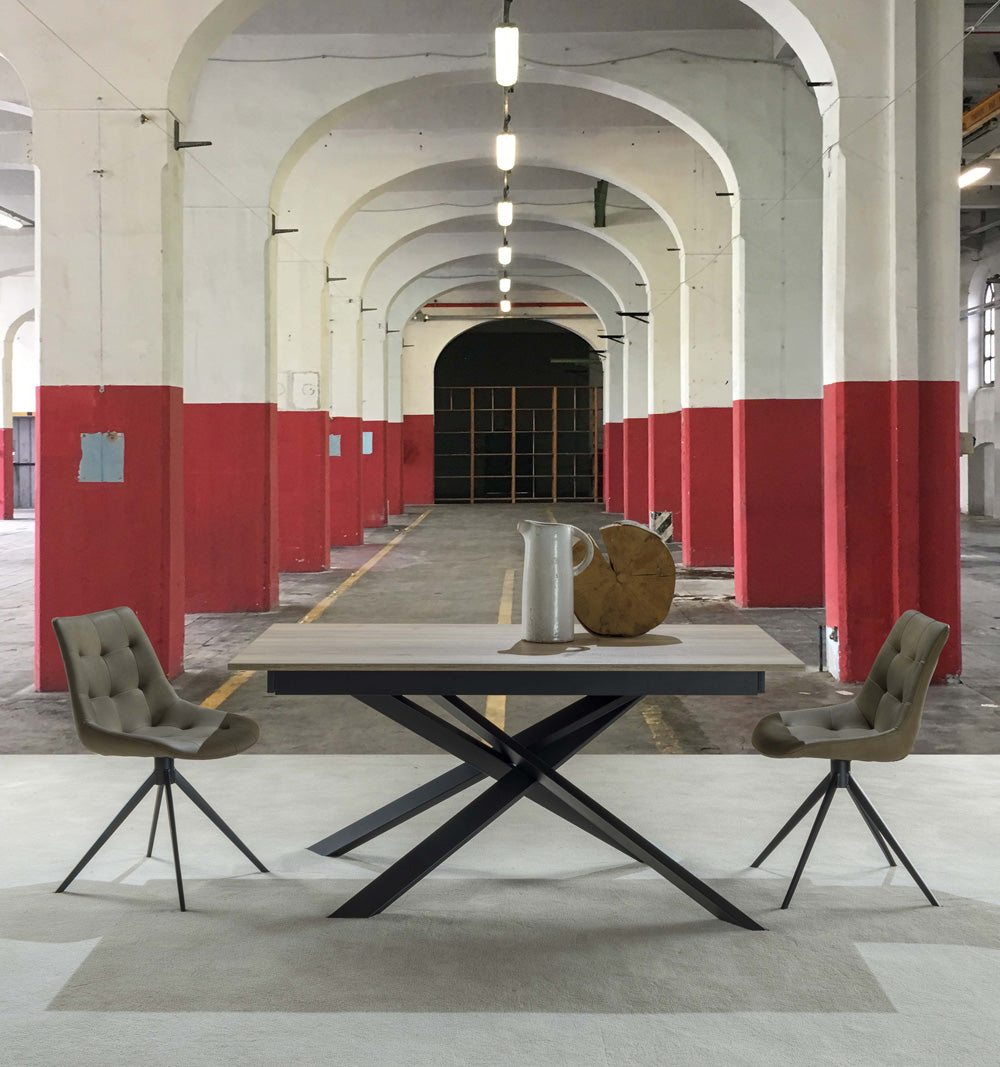 Domiziano - Tavolo allungabile design base in metallo piano in legno cm 160/270x90x75h - vari colori