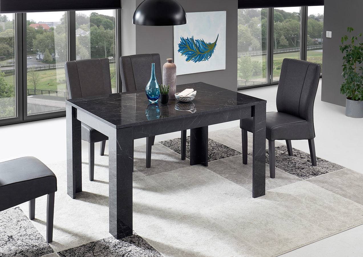 Salomone - Tavolo da pranzo effetto marmo allungabile colore nero cm 137/185x90x79h
