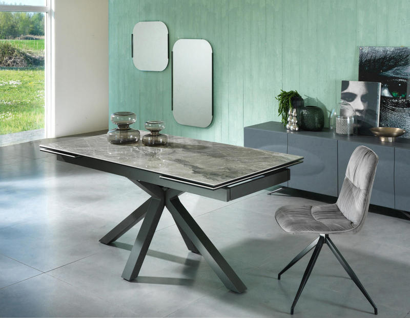 Tavolo soggiorno allungabile piano in ceramica e vetro effetto marmo cm 160/240x90x76h - immagine 2