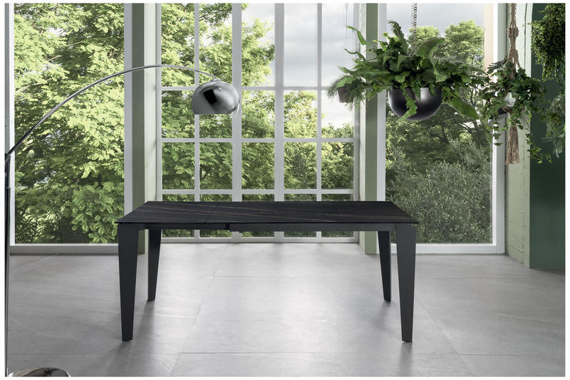 Tavolo allungabile da pranzo piano in ceramica marmo nero gambe antracite cm 120/170x80x76h - immagine 2