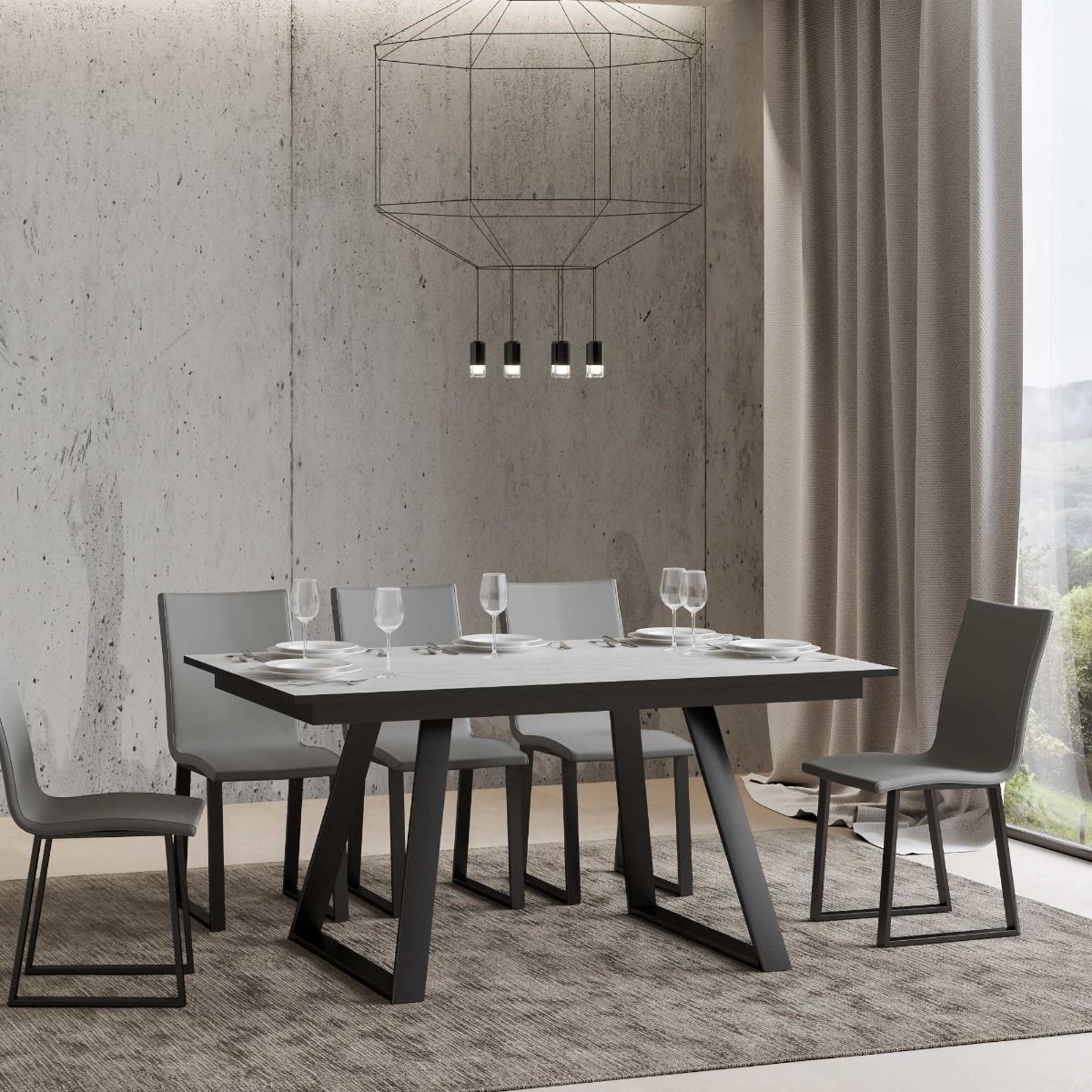 Faviano - Tavolo allungabile in legno e metallo stile industrial cm 160/220x90x74h - vari colori