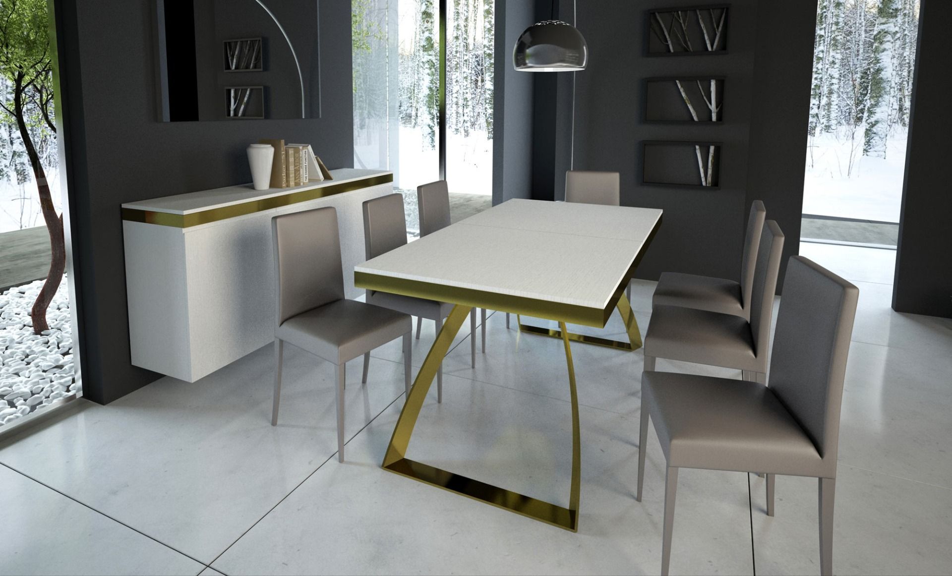 Manal Evolution - Tavolo design moderno allungabile struttura in metallo colore oro - vari modelli - immagine 2