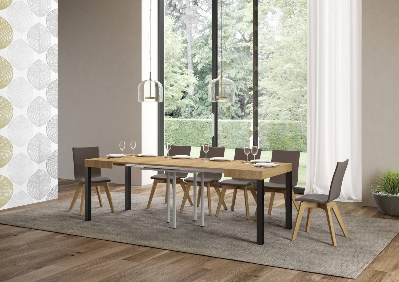 Ares - Tavolo quadrato allungabile per soggiorno in metallo e legno cm 90/246x90x77h - vari colori - immagine 2