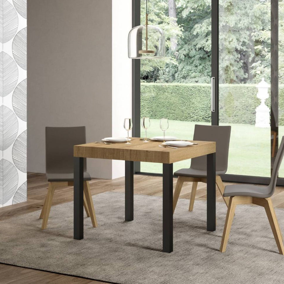 Ares - Tavolo quadrato allungabile per soggiorno in metallo e legno cm 90/246x90x77h - vari colori