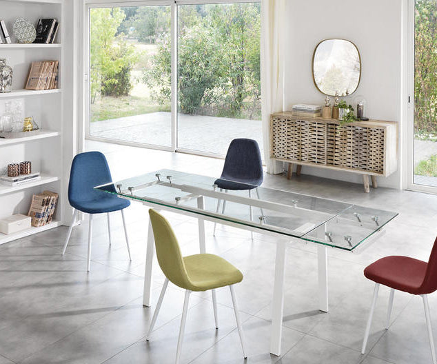 Tavolo moderno allungabile piano in vetro gambe in metallo cm 140/200x80x76h - vari colori - immagine 2