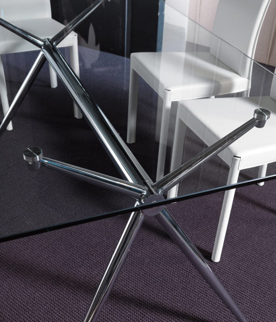 Evelio - Tavolo design fisso scrivania gambe in metallo cromato piano in vetro trasparente - varie misure - immagine 2