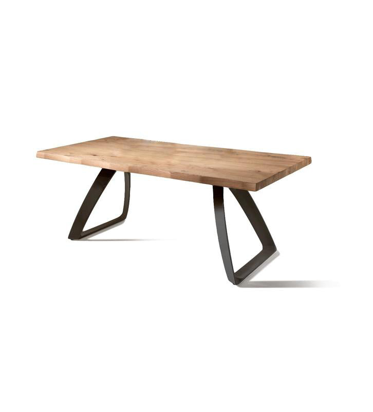 Tower fisso - Tavolo design fisso gambe in metallo nero piano in legno cm 200x100x76h