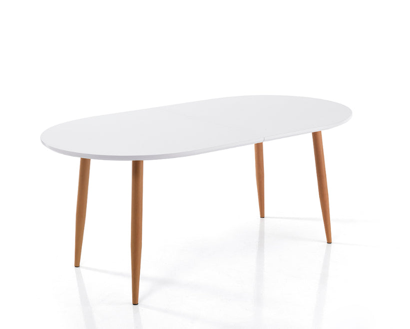 Tavolo ovale allungabile in metallo e legno bianco e rovere cm 160/220x90x75h