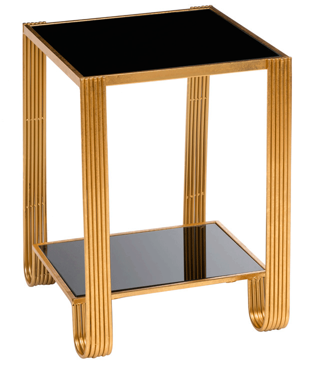 Tavolino quadrato da salotto in metallo oro e vetro nero cm 42x42x55h