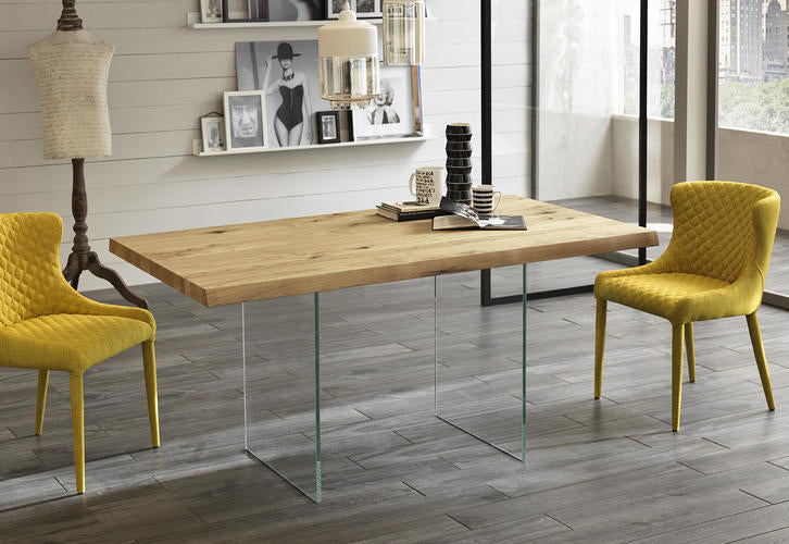 Tavolo moderno allungabile gambe in vetro piano in legno rovere - varie misure - immagine 2