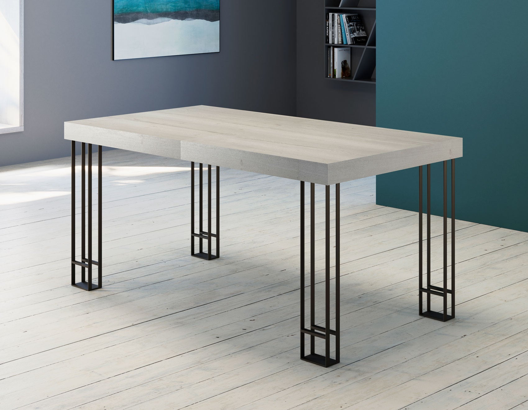 Takeo - Tavolo industrial allungabile gambe in metallo piano legno - vari modelli