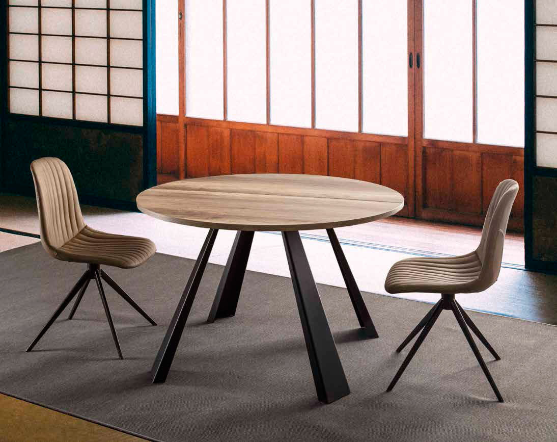 Ismene - Tavolo tondo allungabile gambe in metallo piano in legno cm 120/220x76h - vari colori