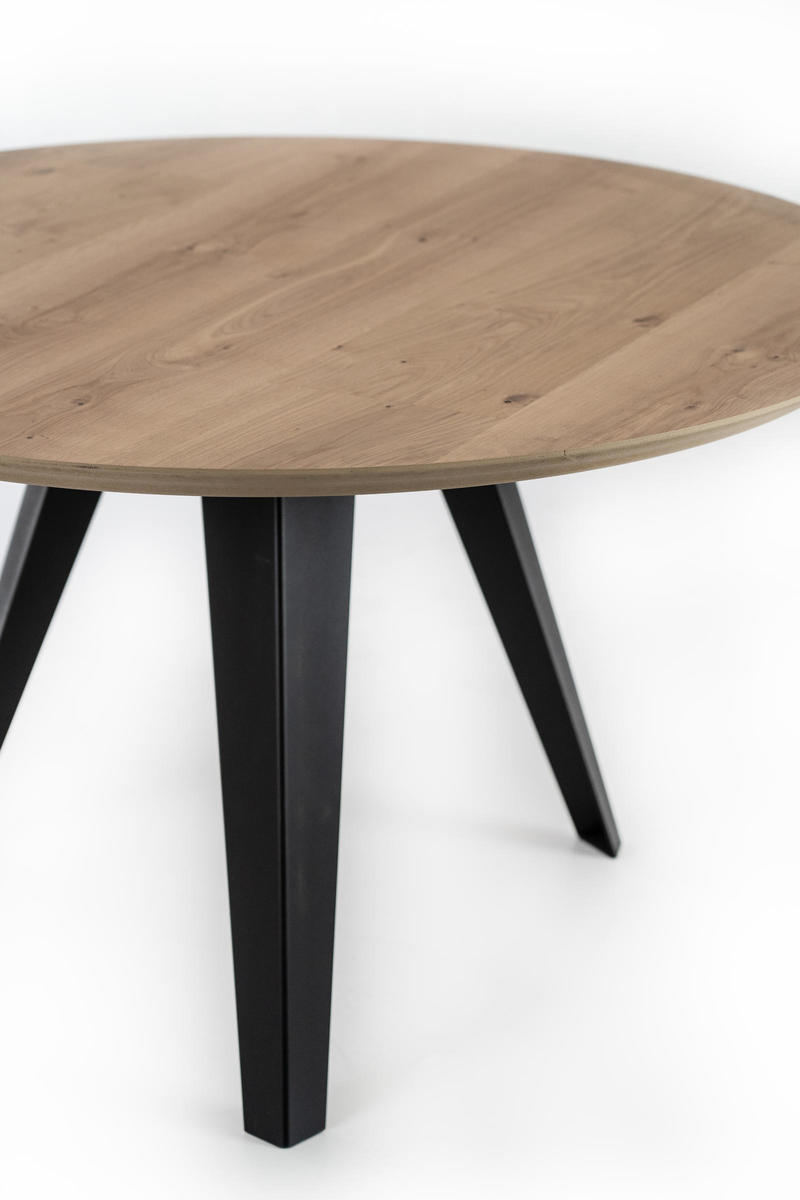 Tavolo moderno fisso rotondo gambe in metallo nero piano in legno cm Ø 130x76h - vari colori - immagine 2