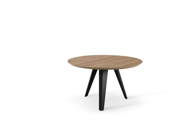 Tavolo moderno fisso rotondo gambe in metallo nero piano in legno cm Ø 130x76h - vari colori