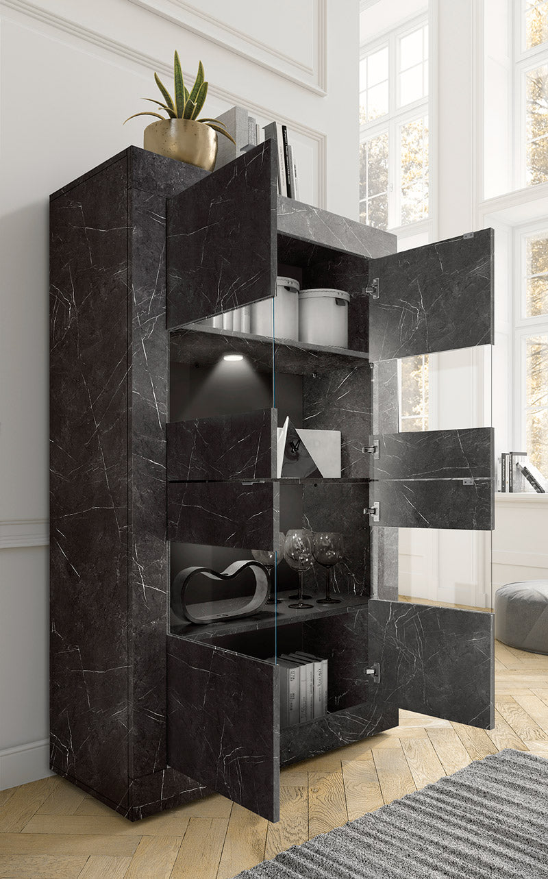 Terry - Vetrina alta 4 ante moderna in legno finitura marmo nero cm 102x43x162h - immagine 2