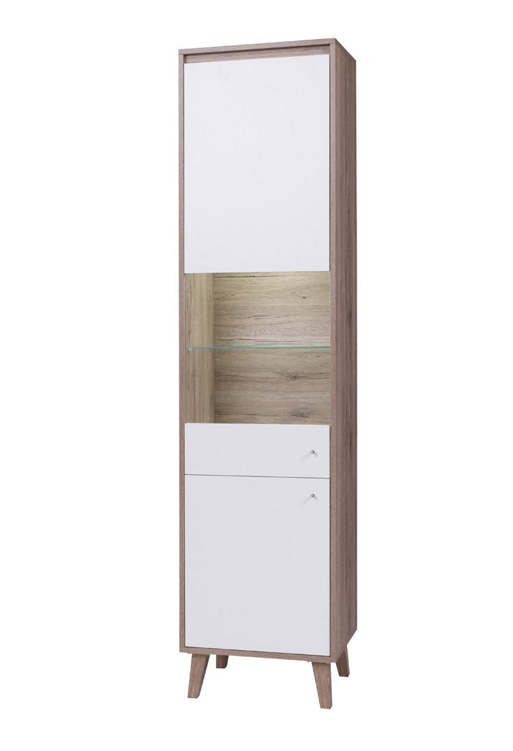 Rosilena - Vetrina a colonna in legno 2 ante con ripiani e mensola in vetro cm 50x40x205h - vari colori