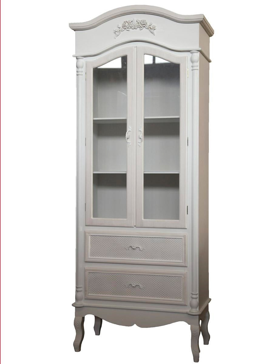Vetrina alta in legno colore bianco 2 ante e 2 cassetti stile classico cm 75x39x190h - immagine 2
