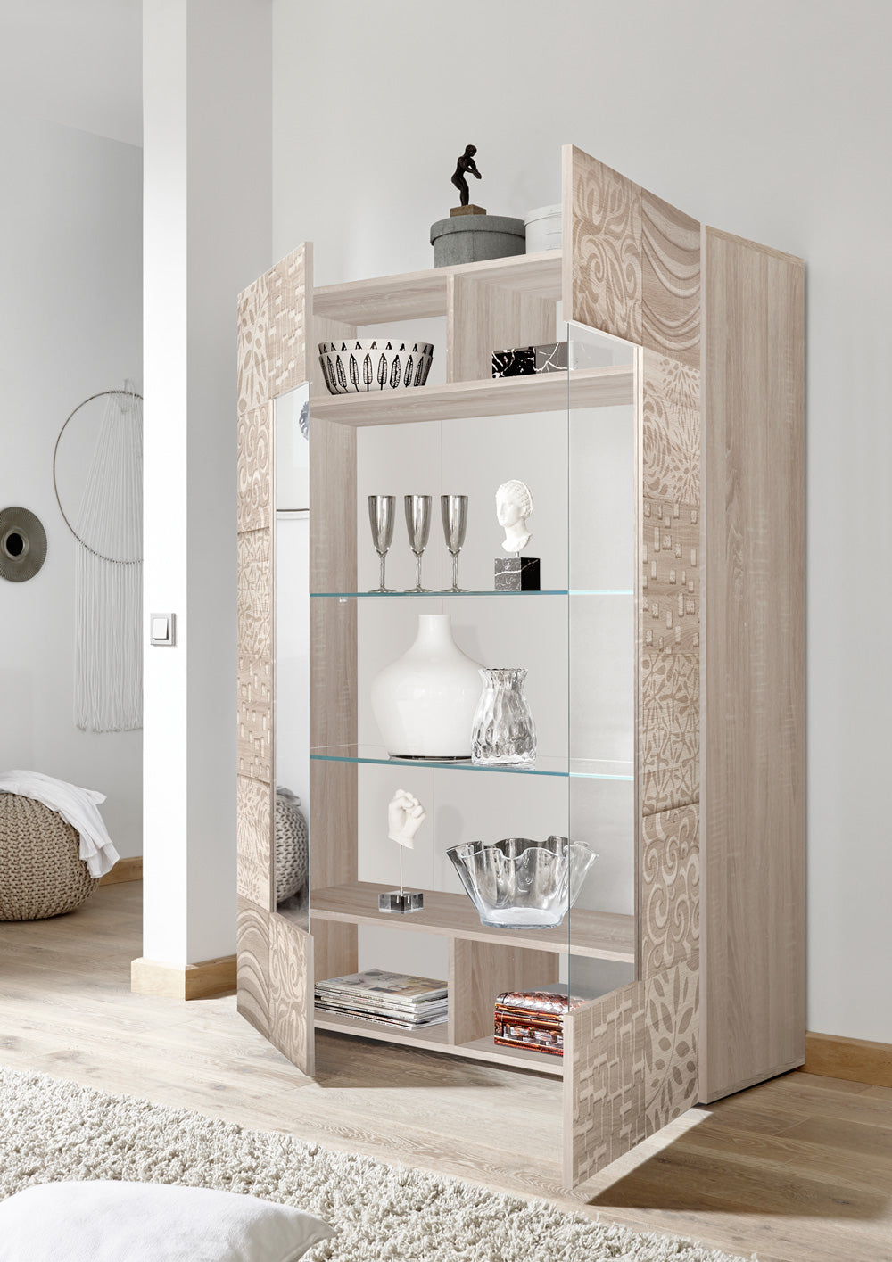 Nicole - Vetrina design due ante finitura rovere serigrafata cm 121x42x166h - immagine 2