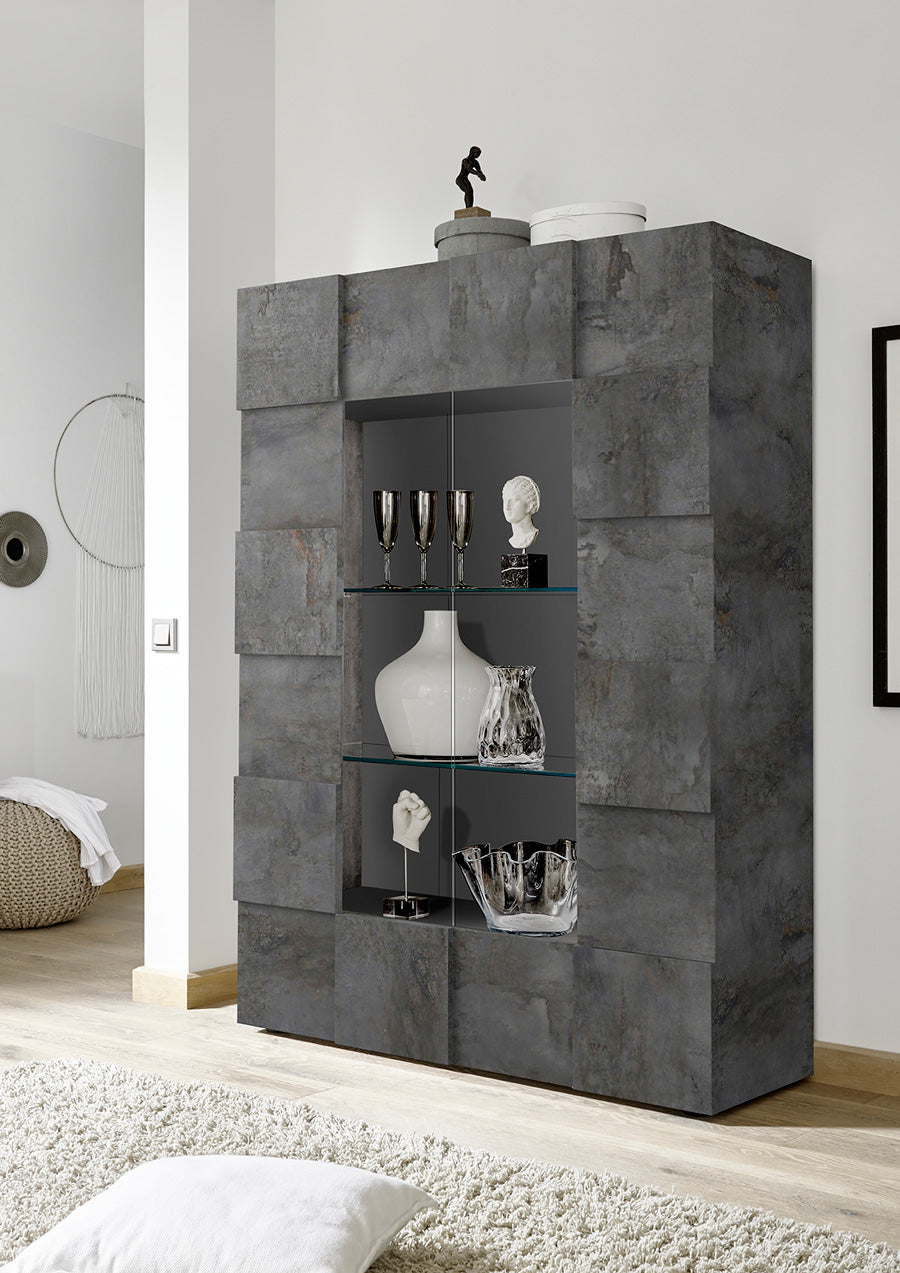 Exeter - Salotto completo design moderno con porta tv vetrina e credenza colore ossido - immagine 2