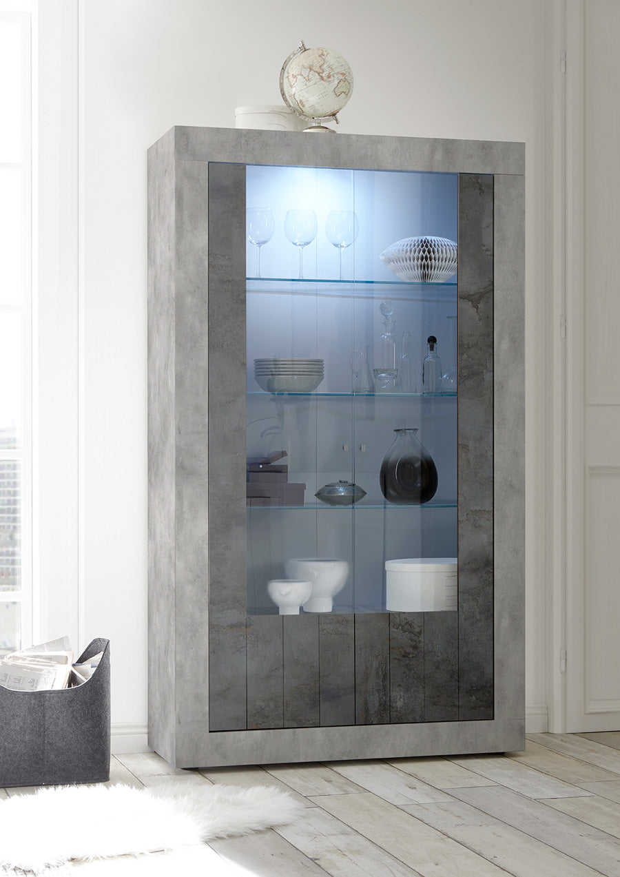 Irlanda - Vetrina design moderno 2 ante ossido e cemento cm 110x42x190h