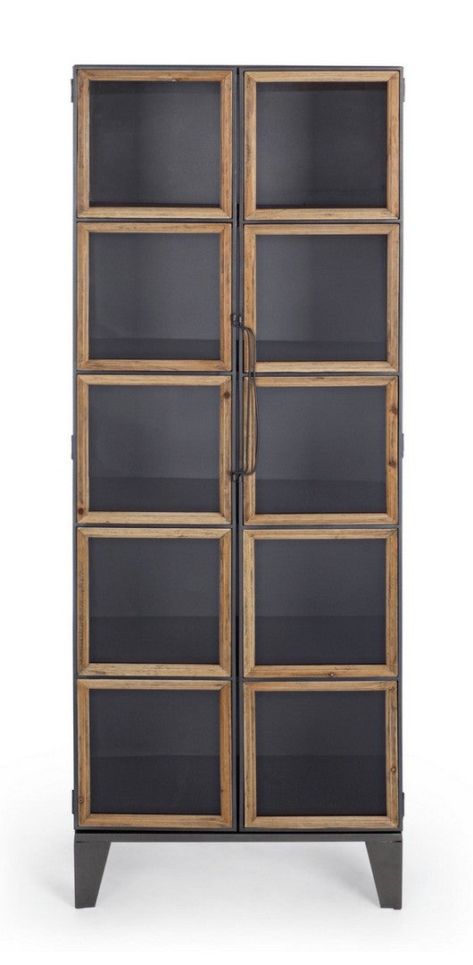 Vetrina 2 ante stile industriale in acciaio inserti in legno cm 58x33x162h - immagine 2