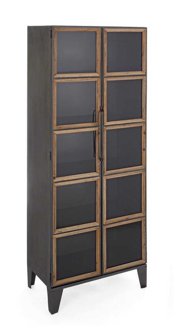 Vetrina 2 ante stile industriale in acciaio inserti in legno cm 58x33x162h