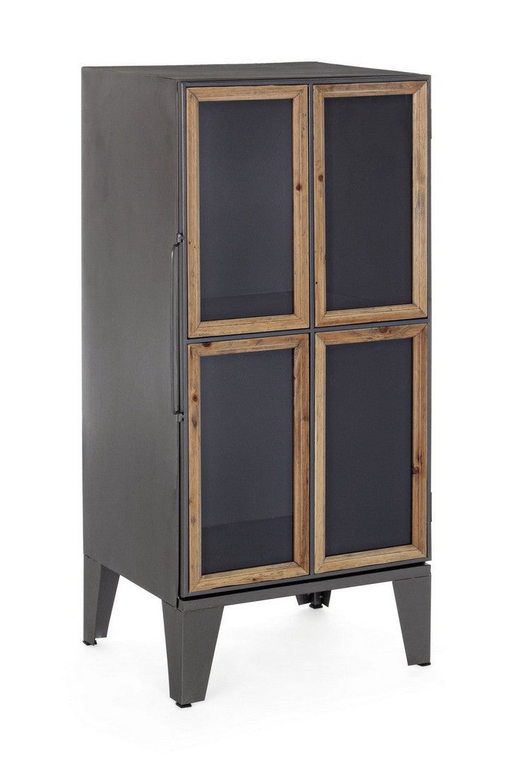 Vetrinetta industrial in metallo con applicazioni in legno cm 41x33x88h
