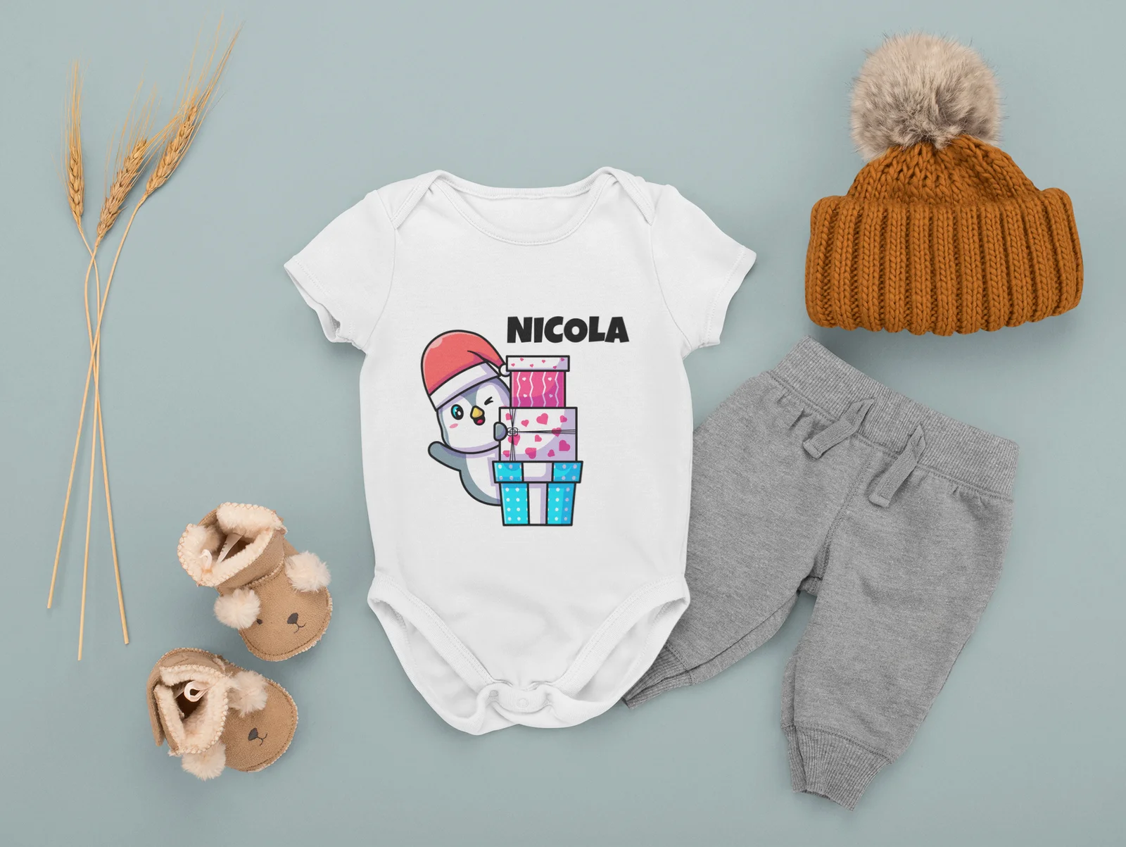 Body Neonato Natale PERSONALIZZABILE con nome Pinguino regali divertente - immagine 4