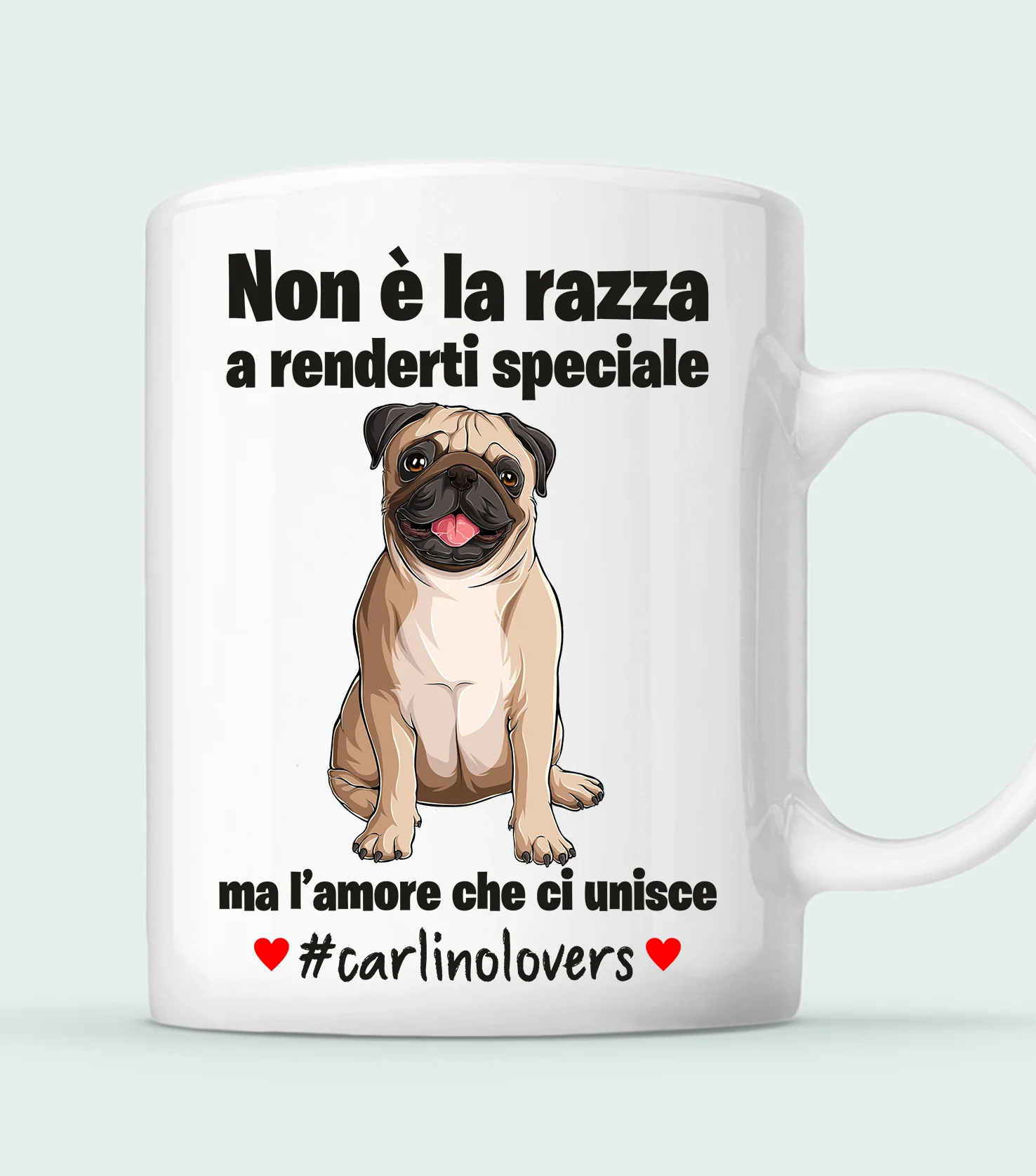 Tazza Carlino Non è la razza che conta ma l’amore che ci unisce tazza mug divertenti - immagine 3