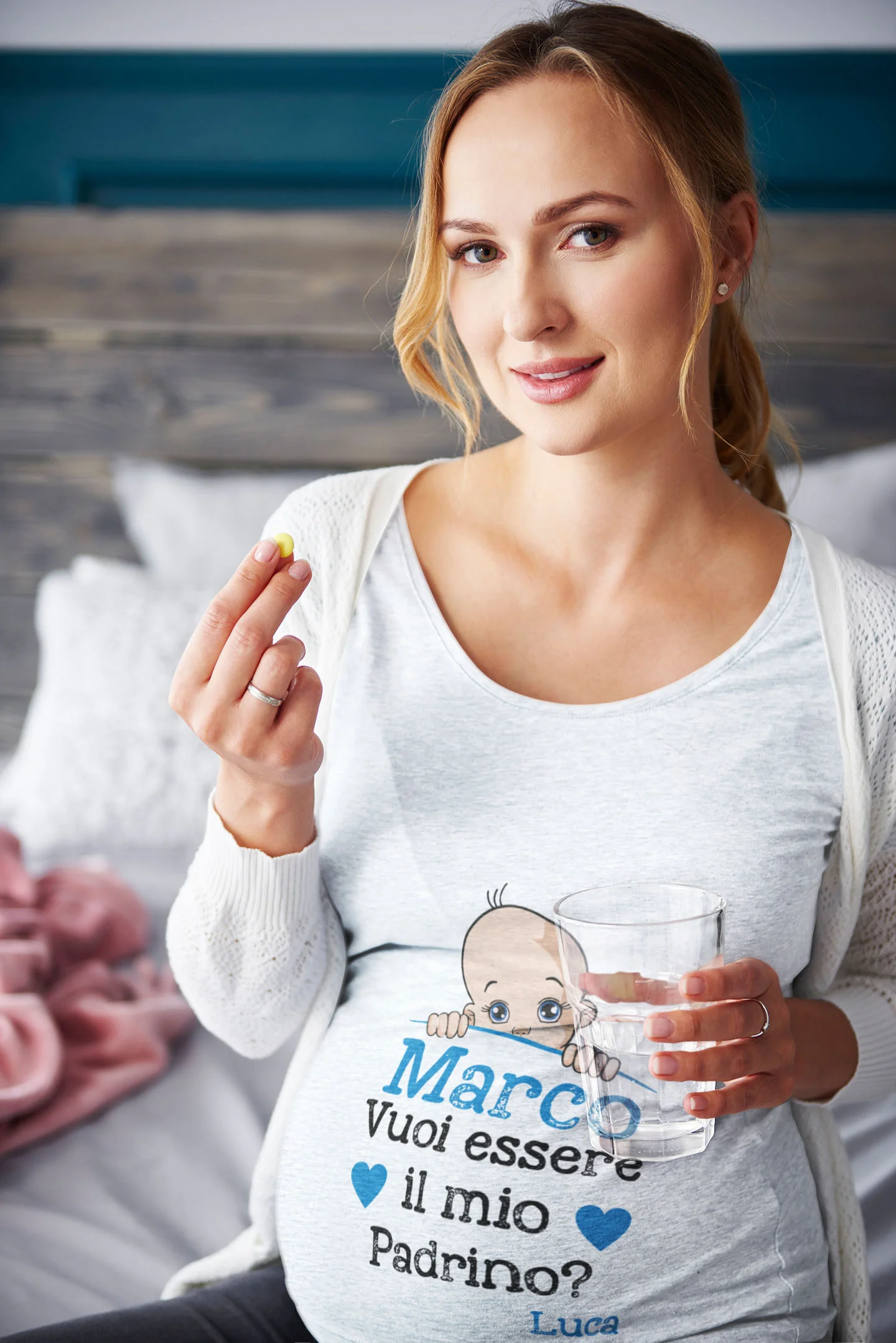 Maglietta Ideale per Il Premaman PERSONALIZZABILE Maschietto Vuoi essere il mio padrino? Idea regalo nascita - immagine 3