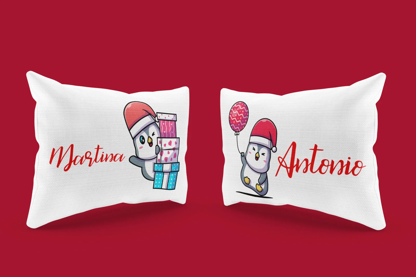 Regalo Natale federe Natalizie Coppia di federe Personalizzabili matrimoniali Divertenti Baby Pinguini Personalizza con Nome - immagine 3