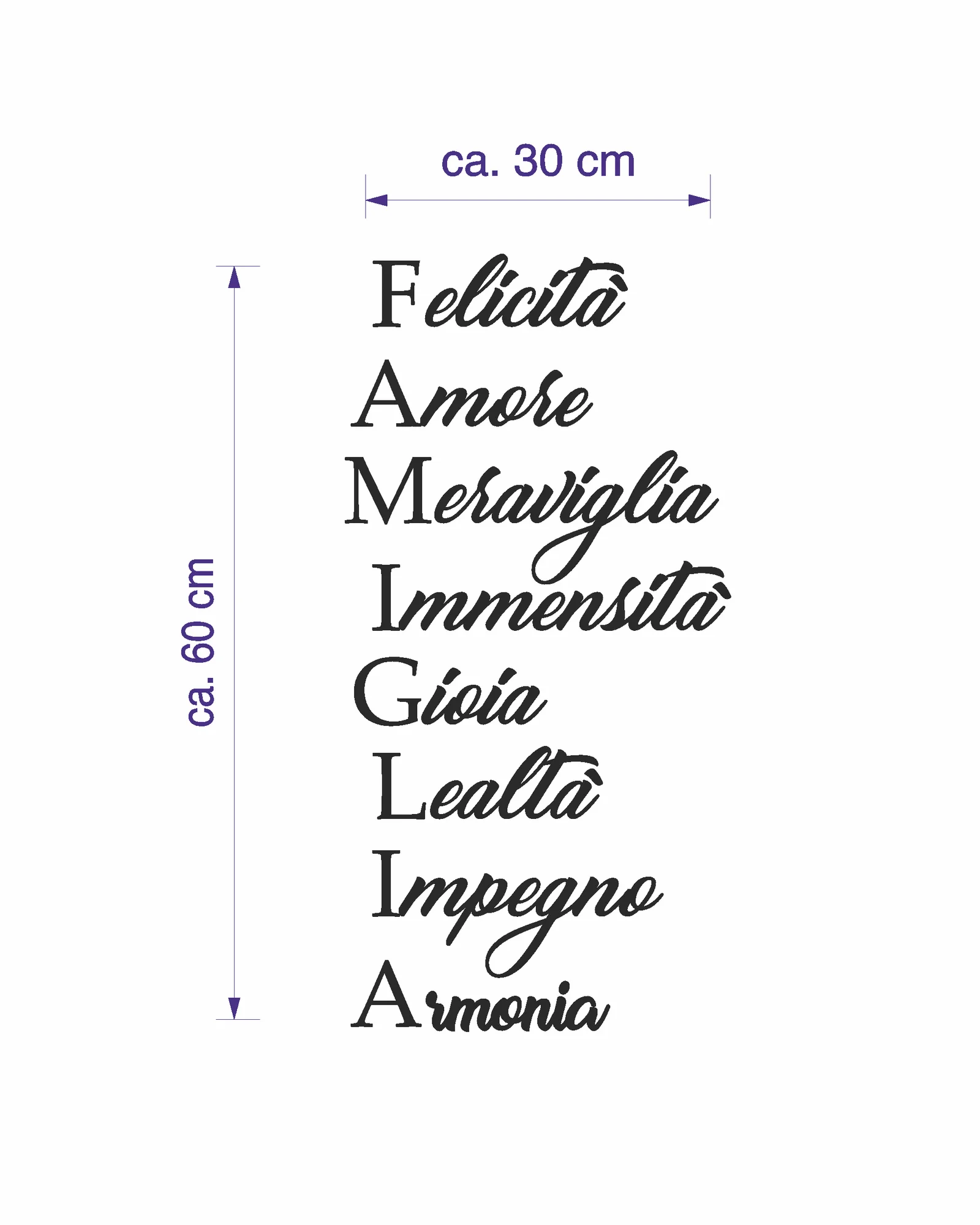 Adesivo murale Wall Sticker Famiglia – Felicità, amore, gioia, lealtà – frasi famiglia – idea regalo per la casa Dimensioni 60×30 cm - immagine 3