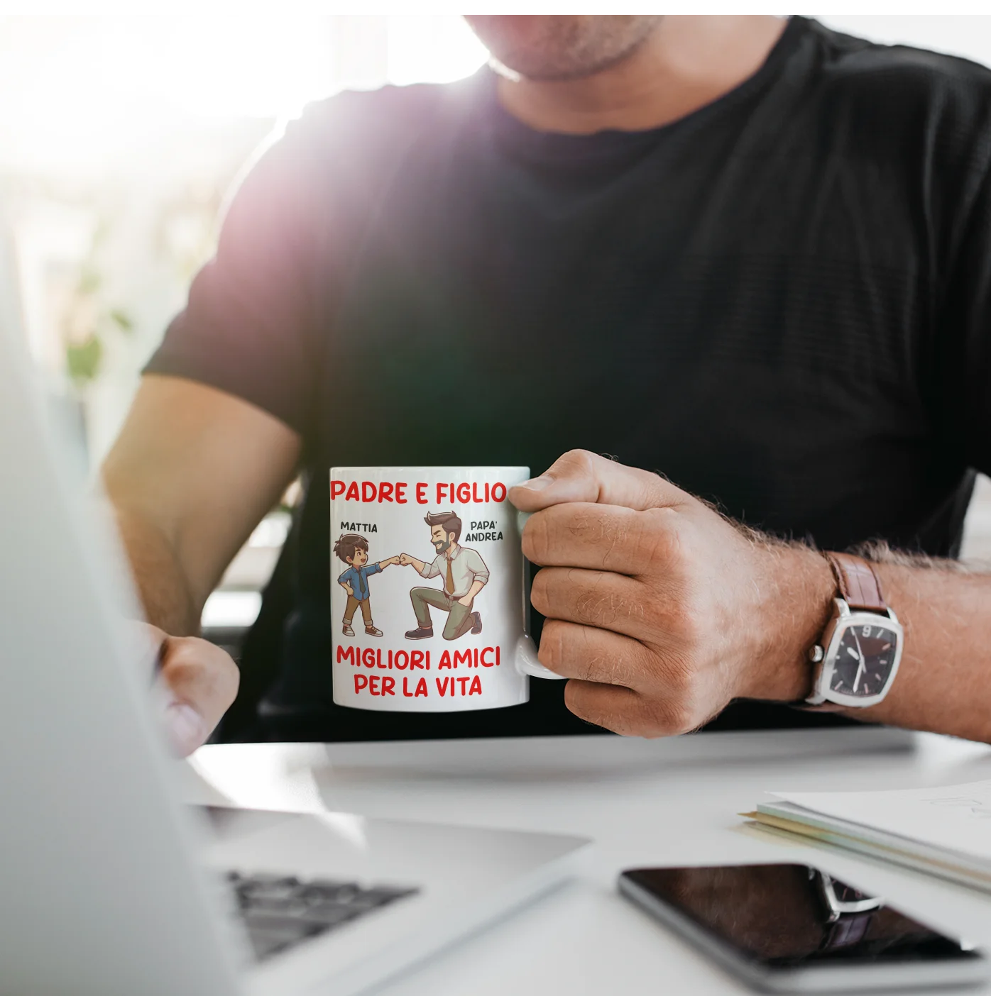 Tazza Papà PERSONALIZZABILE CON NOME Padre e Figlio Migliori Amici per la vita divertente regalo Festa del Papà Mug 11Oz - immagine 3