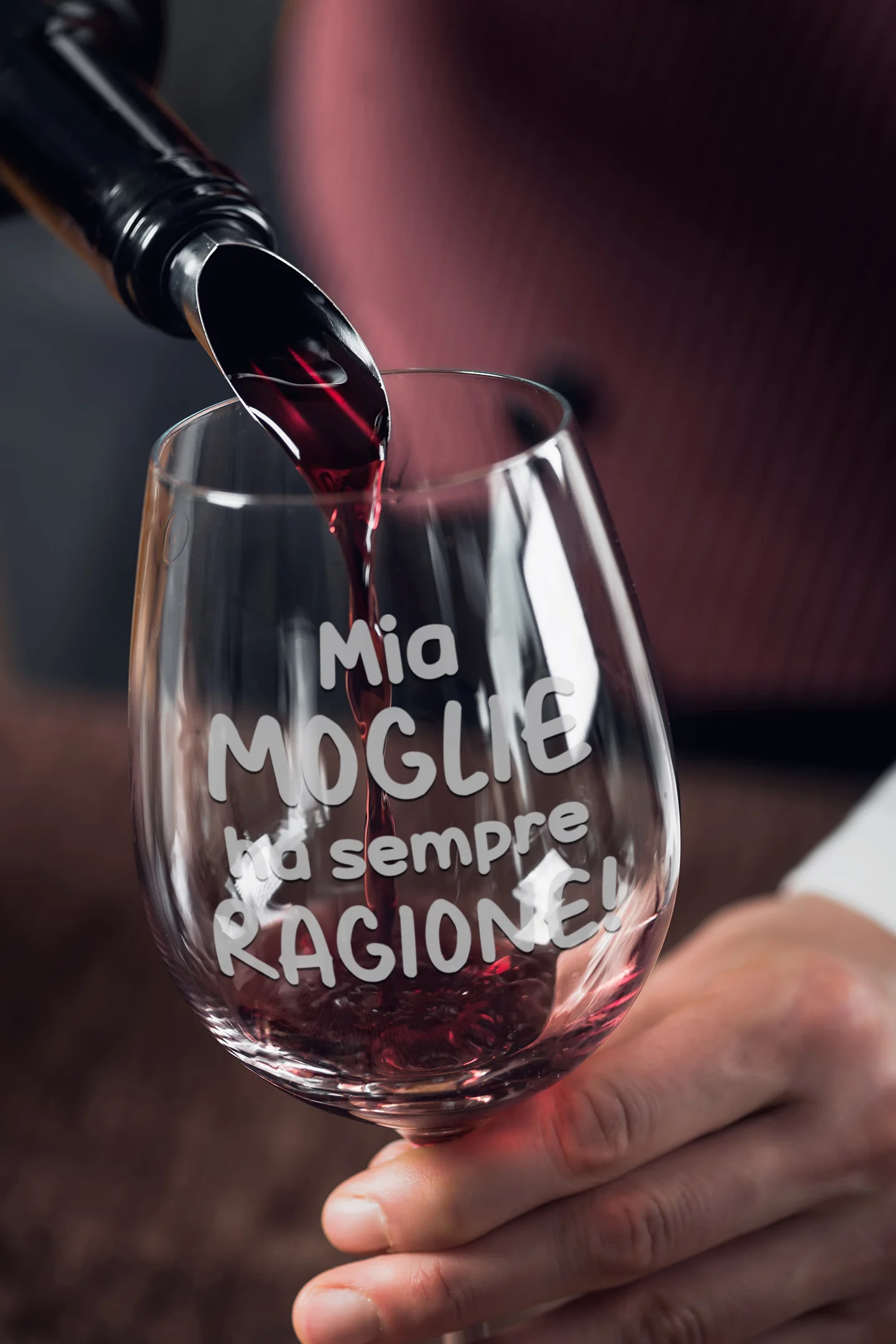 Calice SanValentino Vino Mia moglie ha sempre ragione Matrimonio Fidanzamento Amore Auguri 500 ml - immagine 3