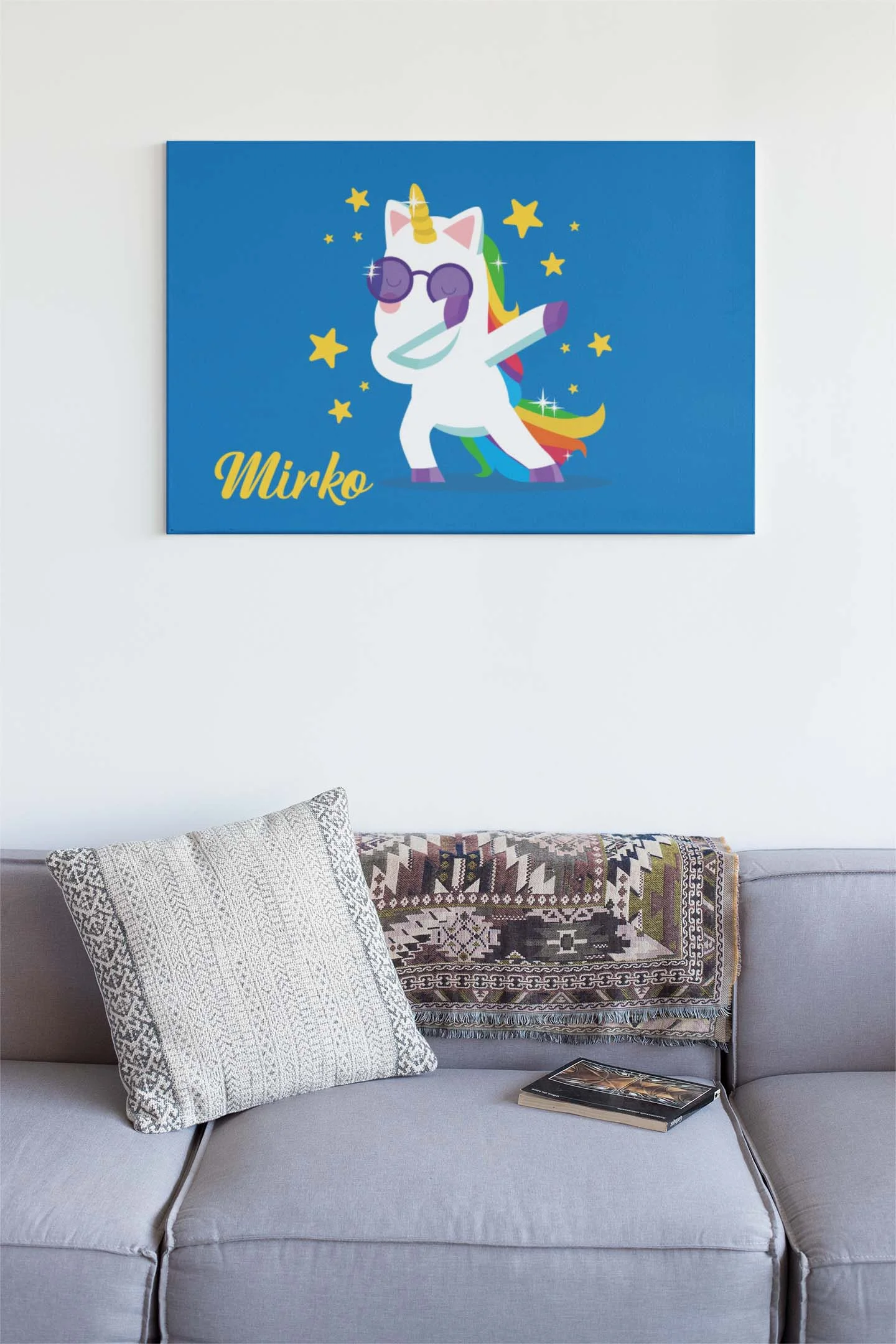 Quadro Tela Pittorica Canvas PERSONALIZZABILE col nome del tuo bimbo – dab unicorno – Disponibile nei formati 50×70 cm e 35×50 cm - immagine 3