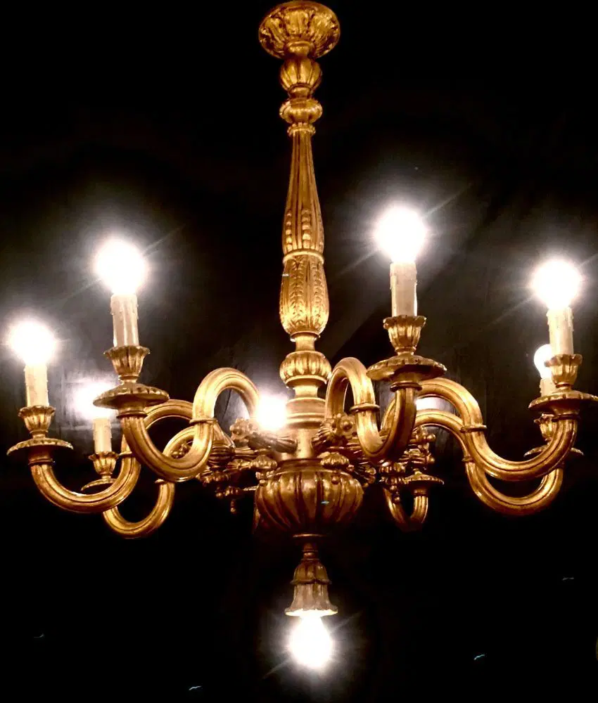 lampadario vintage in legno e oro anni 1930 - immagine 6