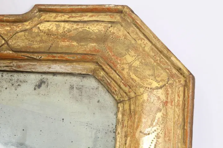 Antica specchiera a vassoio metà 800 foglia oro Lombarda.Specchio al mercurio - immagine 4