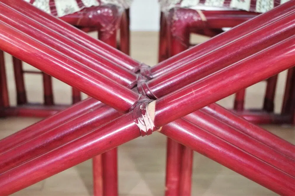 Red Bamboo Table & Chairs di Arturo Pozzoli, 1980s, Set di 7 - immagine 4