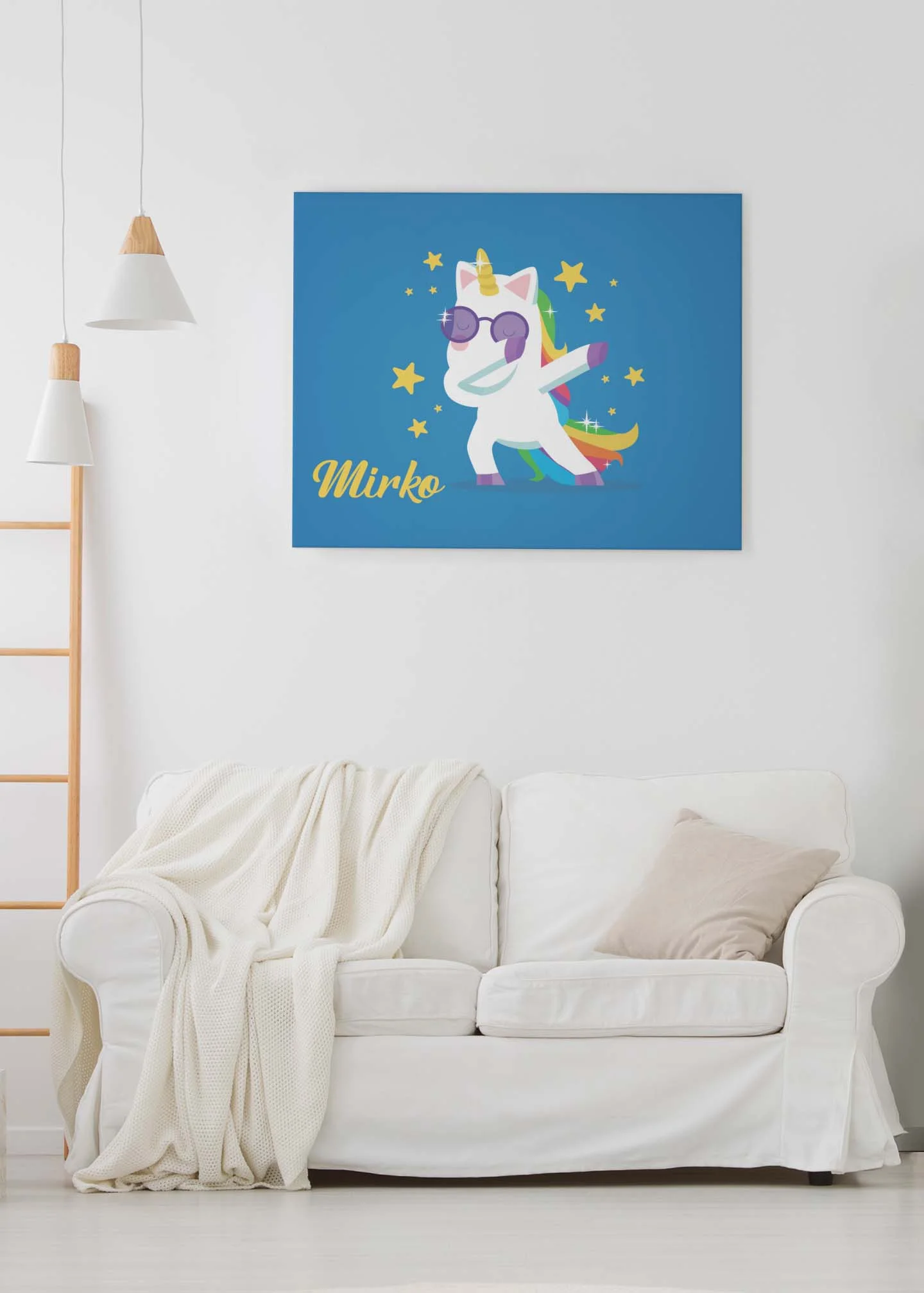 Quadro Tela Pittorica Canvas PERSONALIZZABILE col nome del tuo bimbo – dab unicorno – Disponibile nei formati 50×70 cm e 35×50 cm - immagine 4
