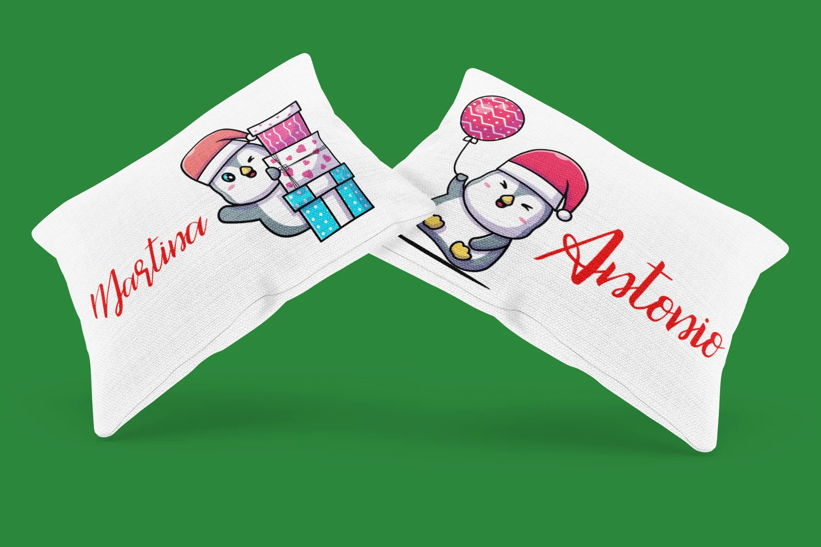 Regalo Natale federe Natalizie Coppia di federe Personalizzabili matrimoniali Divertenti Baby Pinguini Personalizza con Nome - immagine 5