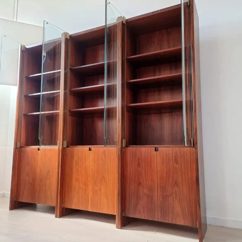 Libreria in Palissandro a Tre Moduli con Ante in Cristallo, anni ’60 - immagine 4