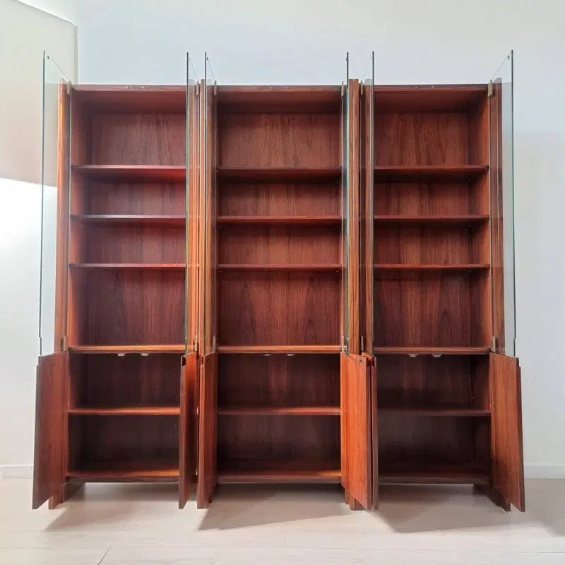 Libreria in Palissandro a Tre Moduli con Ante in Cristallo, anni ’60 - immagine 3