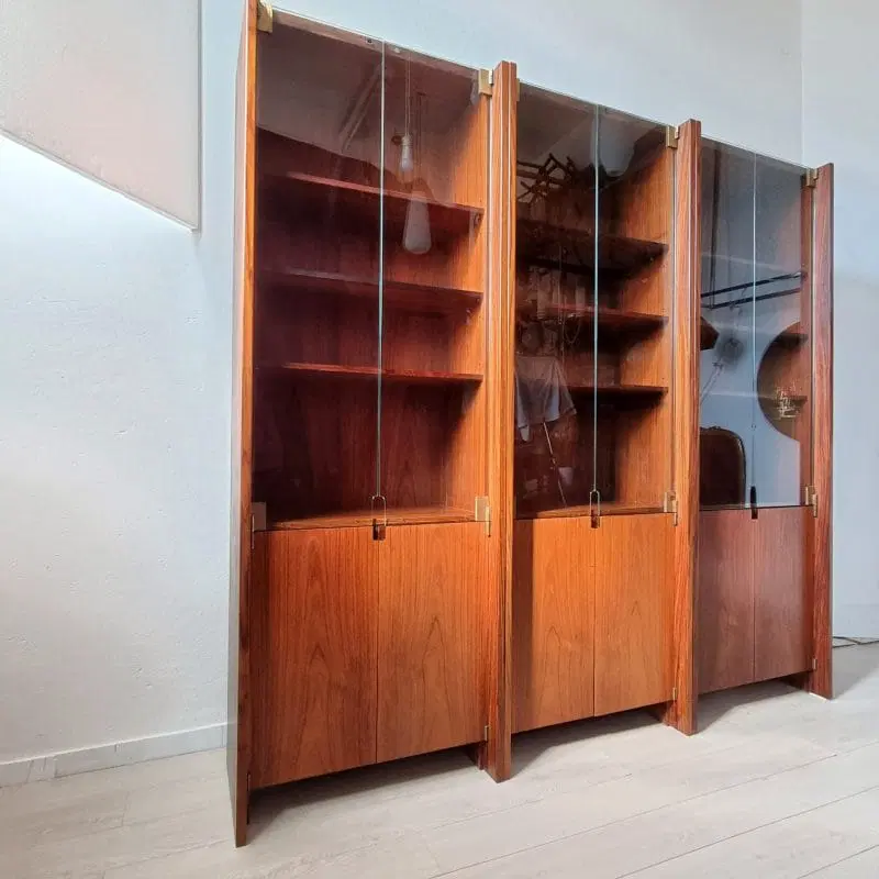 Libreria in Palissandro a Tre Moduli con Ante in Cristallo, anni ’60 - immagine 5