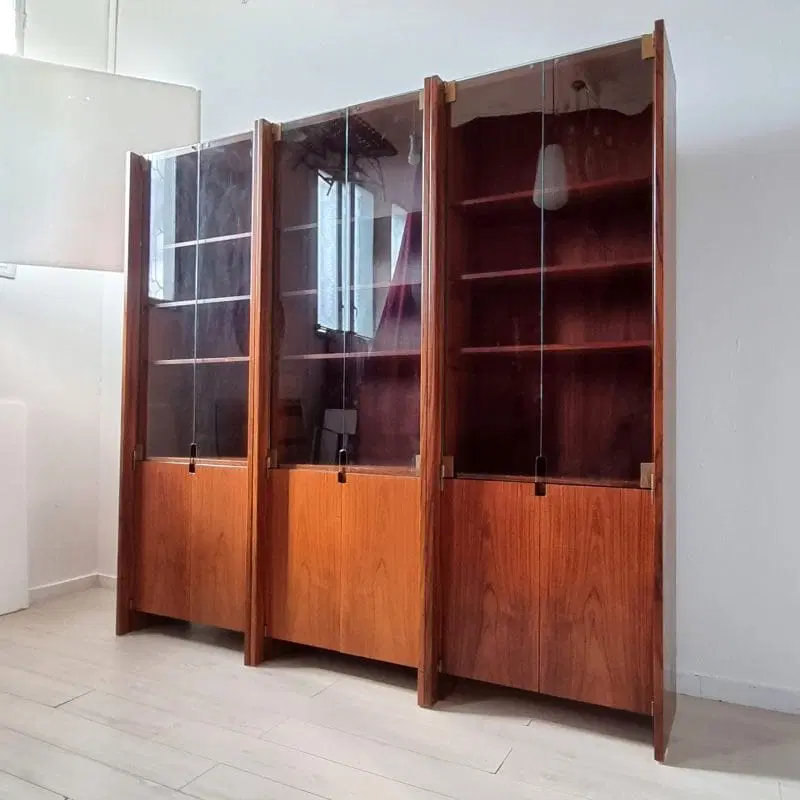 Libreria in Palissandro a Tre Moduli con Ante in Cristallo, anni ’60 - immagine 2