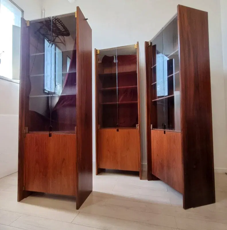 Libreria in Palissandro a Tre Moduli con Ante in Cristallo, anni ’60 - immagine 6