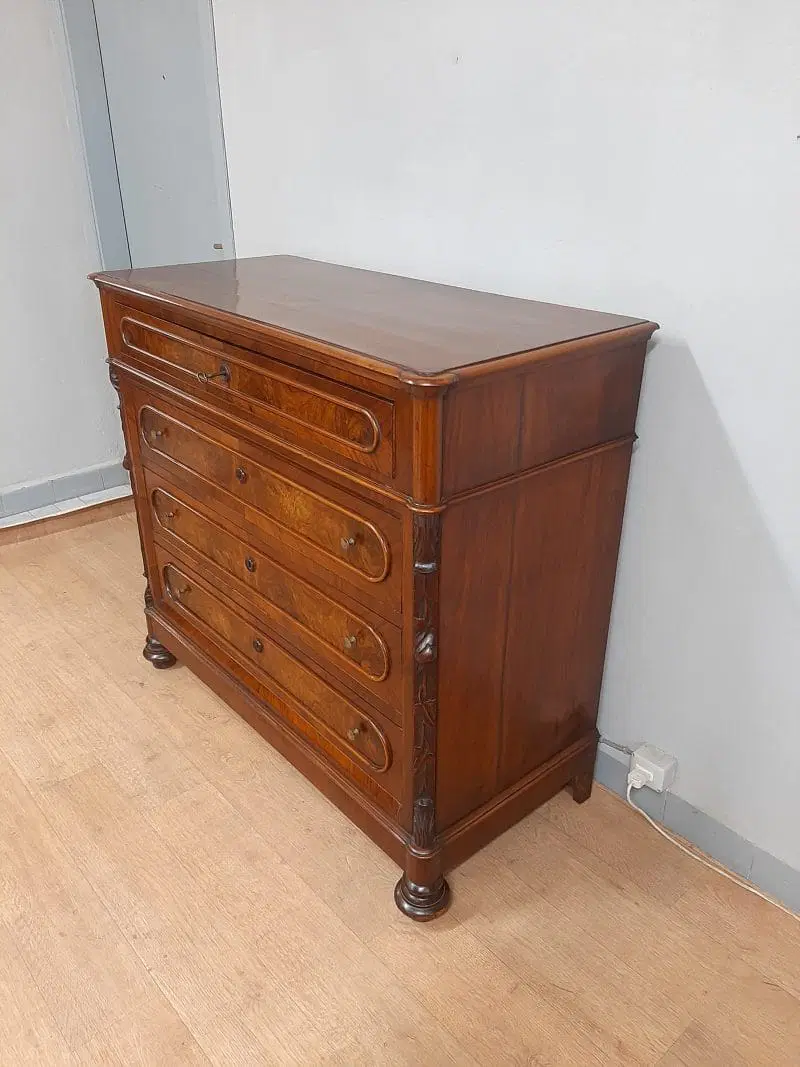 ANTICO COMO’ CASSETTONE IN NOCE E RADICA EPOCA LUIGI FILIPPO 1870 CIRCA - immagine 2