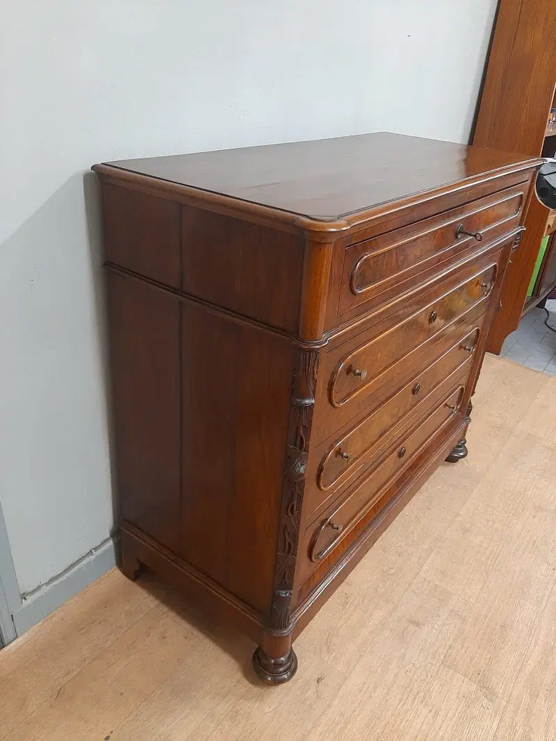 ANTICO COMO’ CASSETTONE IN NOCE E RADICA EPOCA LUIGI FILIPPO 1870 CIRCA - immagine 4